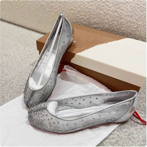 Women <b>Split</b> <b>Toe</b> Rhinestone Mesh <b>Shoes</b> Flat Heels Diamonds Sandals Dress Wide Feet Large Size 44 Pumps - Product Image 3