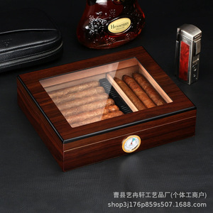 Humidor de Cigarros de Madera Cuadrado con Tapa Abatible, Higrómetro, Almacenamiento de Escritorio, Madera Sólida Marrón Hecha a Mano - Product Image 1