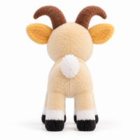 Peluche personnalisée en forme de chèvre crème avec cornes courbes brunes et sabots noirs, cadeau animal de la ferme en peluche