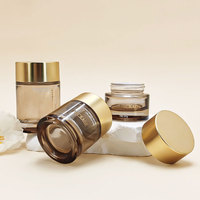 Pot de crème pour soins de la peau en verre transparent de luxe, cylindre ambré transparent, 30 ml, 50 ml, pots cosmétiques avec couvercles dorés