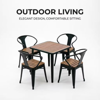 Ensemble table et chaises de salle à manger carrées modernes, structure métallique, construction en plastique, mobilier d'extérieur durable pour cour, plage, petits espaces