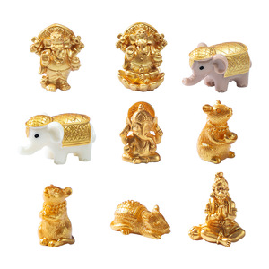 Statuette miniature dorée du dieu Ganesha en résine, figurine d'éléphant, ornements pour cadeau religieux, décoration de bureau ou de table - Product Image 5