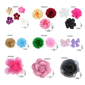 Custom handmade flower accessories 3d floral applique beaded organza lace artificial flower accessories for clothing hat