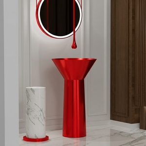 WEIHAO Lavabo en acier inoxydable 304 noir en forme d'entonnoir, colonne intégrée, résistant à la corrosion, antirouille et anticalcaire. - Product Image 3