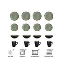 16 Pc Java Vert Glaçure Réactive Grès Ensemble Rond De Luxe Cuisine Céramique Ensembles En Céramique Tasse À Café En Céramique Ensembles De Vaisselle Cuisines