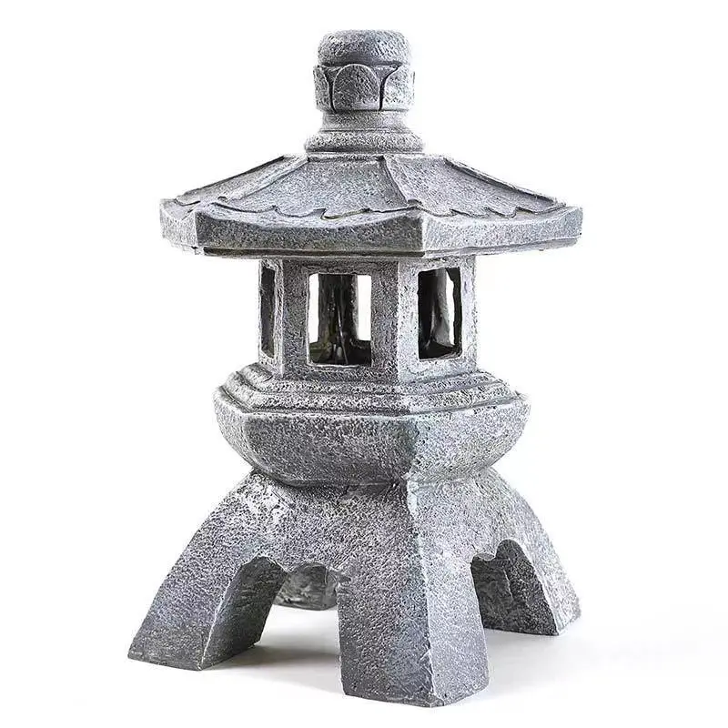 Lâmpada solar de jardim em pedra Zen chinesa, ornamental decorativo para jardim, pátio, artesanato em resina, lâmpada de pedra cinza para uso ao ar livre