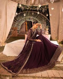 Faux Georgette With Heavy Embroidery Sequence <b>Work</b> with Full Sleeve and Fully 3 Meter Flair Ready to Wear With Attached <b>Cup</b> - Product Image 6