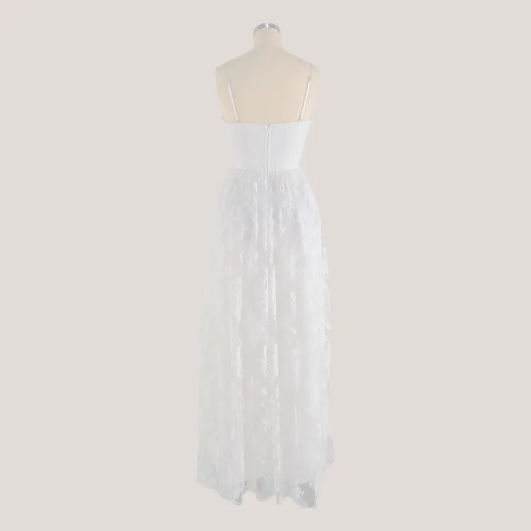 Latest design a-line maxi appliqued lace strap wedding bride dresses white
