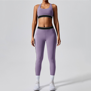 Femmes haut soutien taille <span class=keywords><strong>bande</strong></span> Fitness Leggings soutien-gorge ensemble doux Compression sans couture grande taille poche faite Spandex adultes - Product Image 5