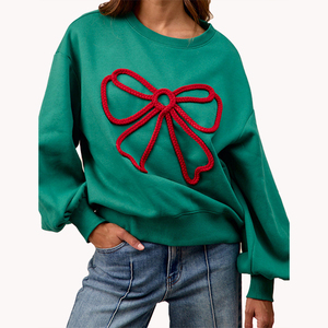 Pull à capuche ample à col rond et broderie en forme de nœud pour l'automne, pull décontracté à manches longues, logo personnalisable, pull pour femmes - Product Image 5