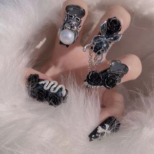 [Serie Doce Signos del Zodíaco] <span class=keywords><strong>Uñas</strong></span> Postizas Hechas a Mano de <span class=keywords><strong>Escorpio</strong></span> - Personalizadas, Resistentes, Completamente Decoradas con Pedrería y Bolas de Pedrería 3D Florales - Product Image 2