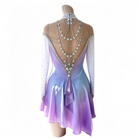 Robe de patinage artistique dégradé violet-bleu, manches longues, dos orné de chaînes de strass, costume de compétition personnalisé pour enfants, adolescents et adultes, OEM