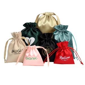 LE PETIT RUISSEAU WB6202 9*12cm Sacs cadeaux en satin à cordon de serrage avec logo personnalisable et motif géométrique, recyclables, biodégradables, anti-poussière - Product Image 1