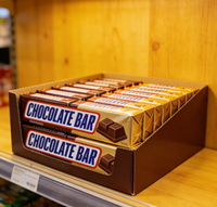 Présentoirs de comptoir pliables écologiques personnalisés pour barres chocolatées, en carton ondulé blanc, pour bonbons