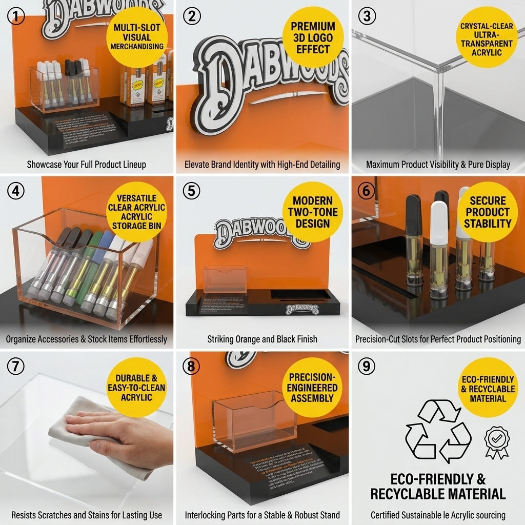 Wholesale Acrylic Tobacco Display Stand Countertop Cigarette Holder Smoke Shop Counter Rack Lighter Rolling Paper Organizer OEM — view 5