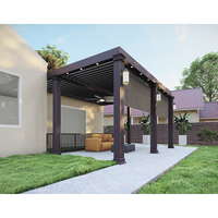 Pérgola Bioclimática Moderna Independiente con Paredes de Vidrio, Techo Abatible Motorizado, Gazebo de Jardín con Techo de Policarbonato, Pabellón de Aluminio