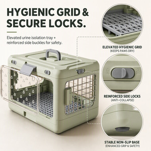 Foldable Pet Carrier <b>Plastic</b> Travel <b>Crate</b> with Metal Mesh Windows Hook Loop Closure Portable for Cats and Dogs - Product Image 5