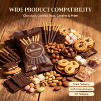 Bolsa de Embalaje Personalizada con Sellado Trasero, Reciclable, de Plástico, Aluminio y Mylar, para Snacks Comestibles, Chocolate, Nueces, Barras de Proteína y Energía