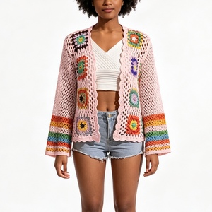 Cardigan de malha de crochê à mão para mulheres de inspiração étnica Vintage Lace-Up Jaqueta Boêmia de manga comprida Top Sehe Moda - Product Image 3