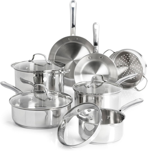 Ensemble de casseroles en acier inoxydable 11 pièces, directement de l'usine, finition polie, compatible induction et gaz, antiadhésif, passe au lave-vaisselle et au <span class=keywords><strong>four</strong></span> - Product Image 1