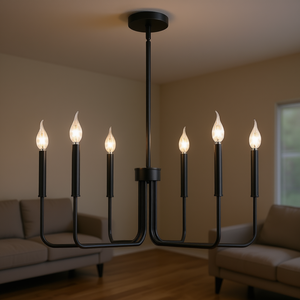 Lámpara de araña moderna negra de 6 luces, altura ajustable, para techo, iluminación interior, cuerpo de hierro, bombilla LED E14, 2700K, luz cálida - Product Image 2