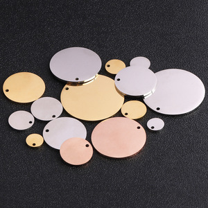 Pendentif rond en acier inoxydable poli miroir 8-30mm, gravure disponible avec préservation de la couleur, composants de bijoux - Product Image 1