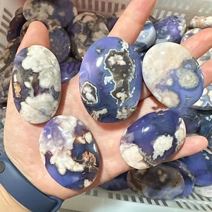 Piedra de Ágata Azul Flor de Palma al por Mayor, Cristal Curativo Natural Pulido de Forma Ovalada para Decoración del Hogar Única y Regalos Navideños - Product Image 3