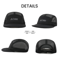 Gorra Deportiva Aung Crown de Alta Calidad, 5 Paneles, para Camping, de Poliéster, con Impresión Personalizada, Logotipo Reflectante, Negra, para Correr