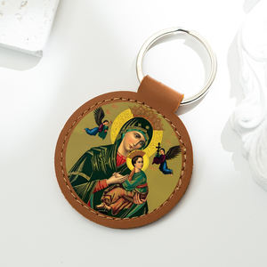 GIVELUCK Llavero de cuero Imagen de joyería religiosa "Nuestra Señora del Perpetuo Socorro" Patrón personalizado para personalizar al por mayor - Product Image 1