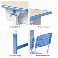 Ensemble de bureau et chaise d'école réglables en hauteur pour les élèves de 5 à 18 ans avec cadre en tube d'acier ovale, mobilier d'étude pour la salle de classe
