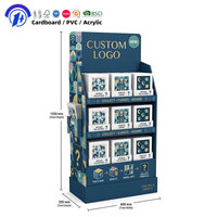 Présentoir de sol en carton personnalisé avec logo, support promotionnel en carton ondulé à 3 niveaux pour jouets en boîte mystère