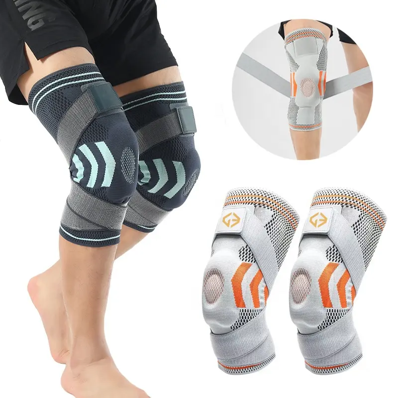 2023 nova Primavera Knee Brace Professional Protetor Conjunta Respirável Silicone Anti-skid Ciclismo Esportes Sustentação Do Joelho com Cintos