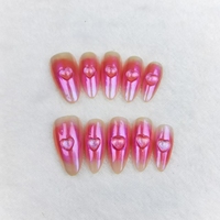 Uñas a presión Uñas en forma de almendra con patrón de corazón, uñas hechas a mano de alta calidad, reutilizables