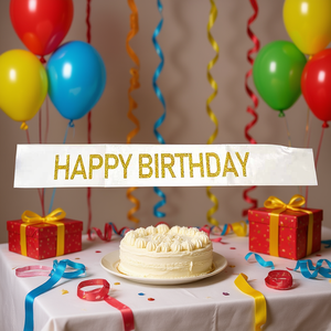 Écharpe d'anniversaire blanche avec lettres dorées, décorations élégantes pour fête, sac de 12 pièces - Product Image 3