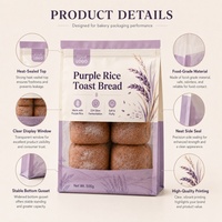 Emballage personnalisé imprimé recyclable en PE violet pour sucre, nouilles, riz, pain, aliments pour bébés, lait, gelée, produits de boulangerie, avec fenêtre transparente et fermeture éclair plate