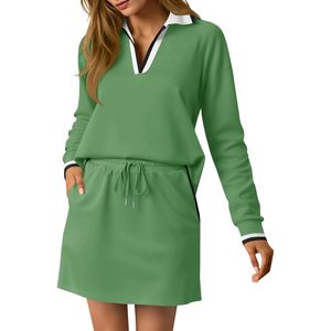 Fisoew Conjunto de 2 piezas para mujer, top de manga larga, minifalda, conjunto informal, transpirable, para todas las estaciones - Product Image 1