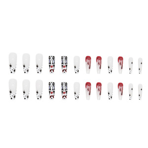 Gros Halloween Spécial 24pcsNailArt Doigt Moyen Ballet <span class=keywords><strong>Faux</strong></span> Ongles avec Couleur Sang Fluide Coeur <span class=keywords><strong>Noir</strong></span> <span class=keywords><strong>Blanc</strong></span> Clown Design - Product Image 5