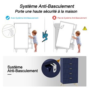 Combohome Cómoda de 5 Cajones, Estilo Escandinavo Moderno, Cómoda de Almacenamiento con Tiradores <span class=keywords><strong>y</strong></span> Patas Doradas, <span class=keywords><strong>Estrecha</strong></span> - Product Image 6