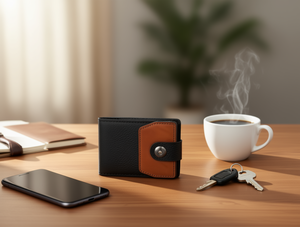 Portafoglio da Uomo in Vera Pelle con Bottone Singolo, 5 Pollici, Stile Minimalista Normcore, Set Regalo in Confezione - Product Image 2