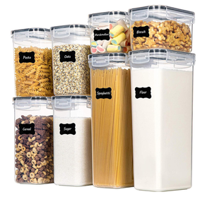 Set <span class=keywords><strong>di</strong></span> 8 Contenitori Classici in Plastica Impilabili per Alimenti con Chiusura a Scatto e Conservazione della Freschezza per Uso in <span class=keywords><strong>Cucina</strong></span> - Product Image 1
