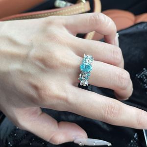 Anillo de Plata de Ley S925 con Hortensia Azul Hada y Paraiba, Chapado en Oro Rosa de 18K, Anillo de Diamantes de Lujo Medieval Exquisito - Product Image 4