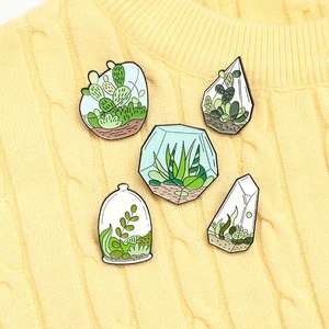 Épingles en émail de plantes en pot uniques personnalisées en gros Terrarium Cactus <span class=keywords><strong>Aloe</strong></span> Broches Épinglette pour enfants et amis - Product Image 1