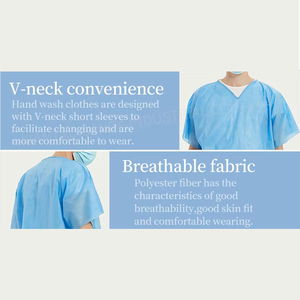 بيع بالجملة مخصص ملابس المستشفى غير منسوجة أو <span class=keywords><strong>Sms</strong></span> أو Pp + pe/pp قصيرة الأكمام مفتوحة الظهر موحدة للاستعمال مرة واحدة - Product Image 2