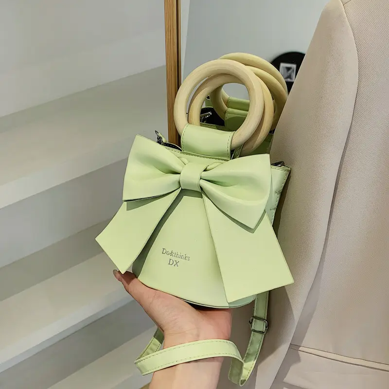 Summer Fashion PU Leather Bag Cute Bucket Designer Shoulder Small Jelly Handbags Purse Women Mini Bow Tie Handbag