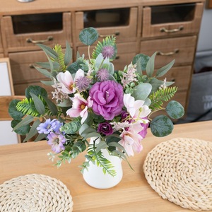 Bouquet de fleurs artificielles Xiyan, rose violette, lys rose, eucalyptus, décoration d'intérieur, accessoires de mariage CF02016 - Product Image 1