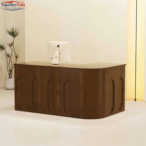 Modern <b>Reception</b> Desk with Integrated Storage Eco-Friendly Board Construction Built-In Glass Display Cabinet for Welcome Station - Product Image 4
