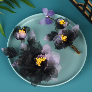 Nouvelle pince à cheveux Hanfu 2024, design original fait main, style antique, haut de gamme, motif pivoine en feuille, coloris noir et violet - Product Image 3