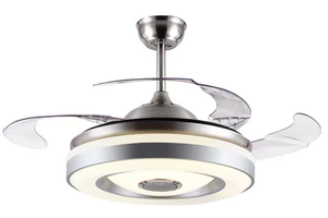 Hiện đại 4 ABS Blades Hidden có thể thu vào LED quạt trần ánh sáng với điều khiển từ xa 6 tốc độ Bluetooth Loa Fan phòng khách đèn - Product Image 2