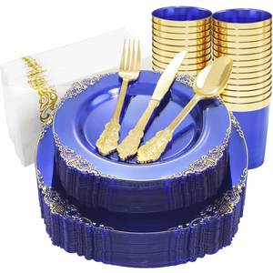 Ensemble de vaisselle jetable élégant et robuste en plastique or, vert, noir, violet, blanc pour mariages, traiteurs et événements - Product Image 5