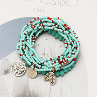 Ensemble de bracelets élastiques bohèmes faits à la main avec perles de verre soufflé multi-brins et pendentif Arbre de Vie pour femme - Anniversaire